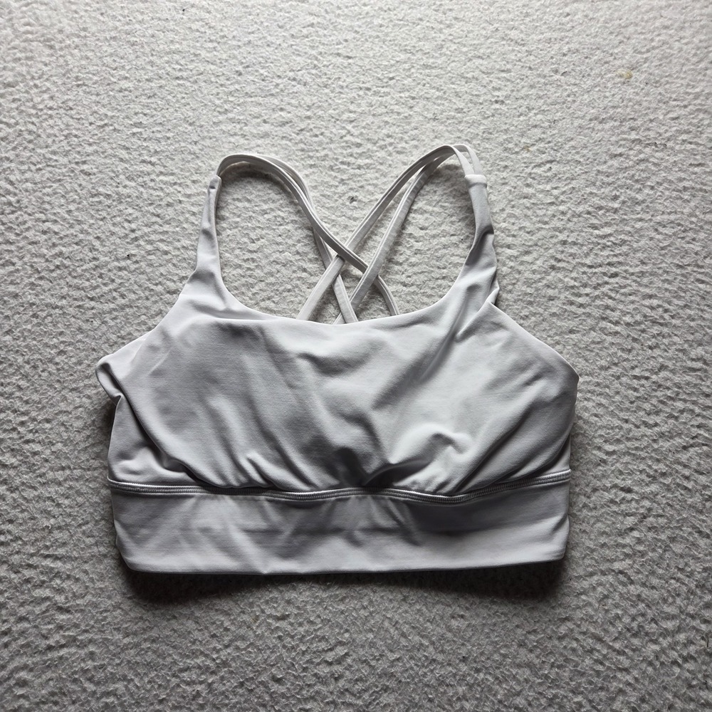 Lululemon Sports Bra Womens 12 White Crossback Lined Stretch Pullover Athletic